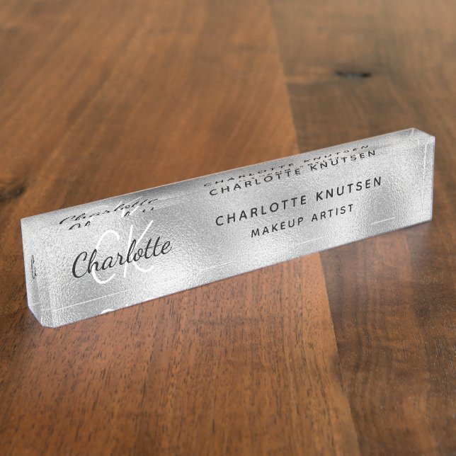 Silver monogram modern professional nameplate (Side)