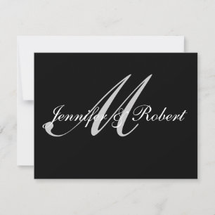 Silver Monogram on Black Polka Dots RSVP
