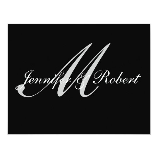 Silver Monogram on Black Polka Dots RSVP Card
