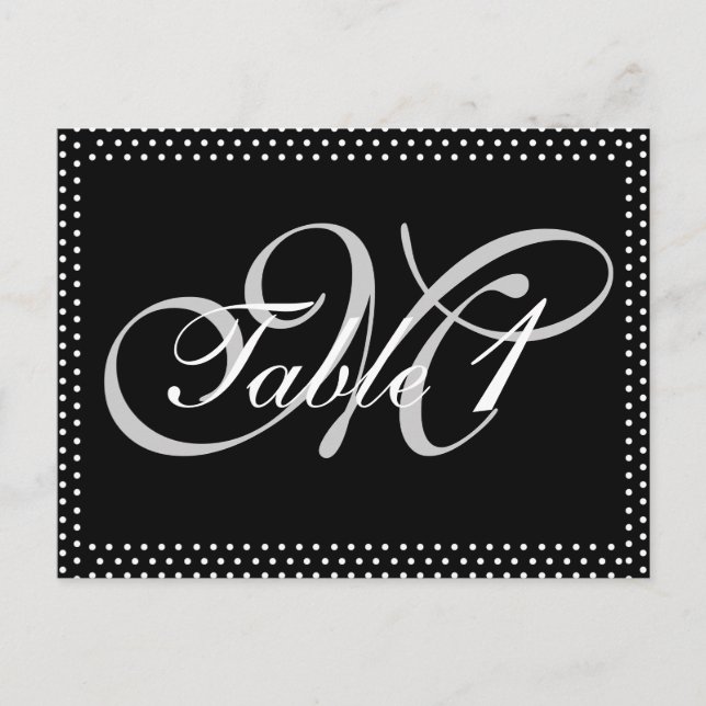 Silver Monogram on Black Wedding Table Number Postcard (Front)