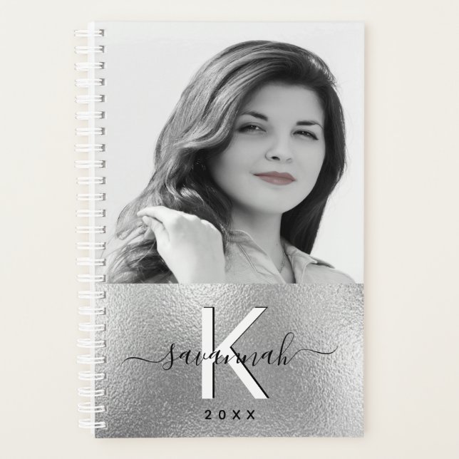 Silver monogram photo elegant 2026 planner (Front)
