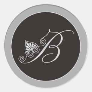 Silver Monogram Stickers:Initial B Classic Round Sticker