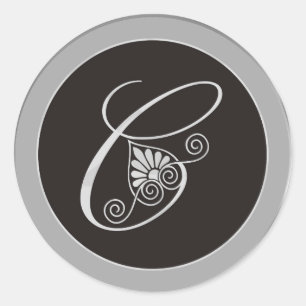Silver Monogram Stickers:Initial C Classic Round Sticker