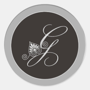 Silver Monogram Stickers:Initial G Classic Round Sticker
