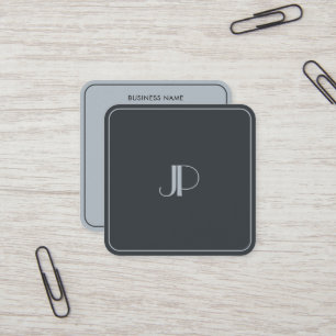 Silver Monogram Template Luxury Anthracite Grey Square Business Card