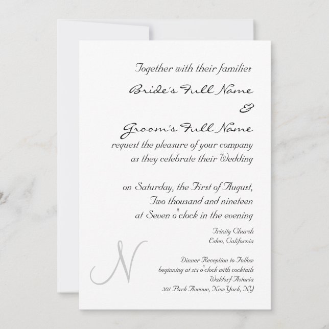 SILVER MONOGRAM WEDDING INVITATION TEMPLATE (Front)