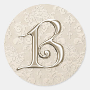 Silver Monogram Wedding Stickers - letter B