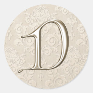 Silver Monogram Wedding Stickers - letter D