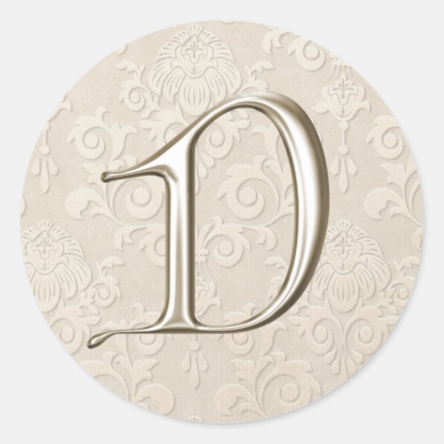 Silver Monogram Wedding Stickers - letter D (Front)
