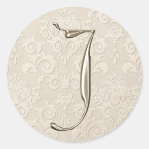 Silver Monogram Wedding Stickers - letter J