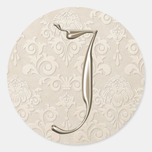 Silver Monogram Wedding Stickers - letter J (Front)