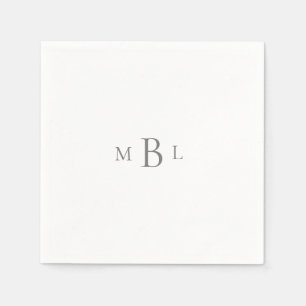 Silver Monogram White Elegant Wedding Cocktail Napkin