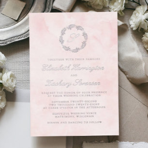 Silver Monogram Wreath Script Blush Pink Wedding