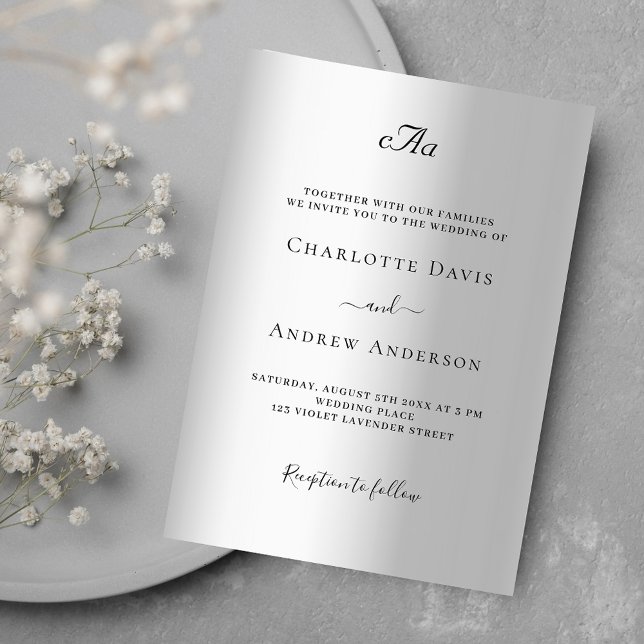 Silver monogrammed formal luxury wedding invitation (Creator Uploaded)