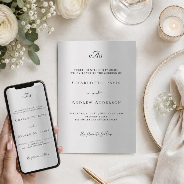 Silver monogrammed formal wedding invitation (Creator Uploaded)