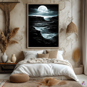 Silver Moon Canyon – Monochrome Nocturnal Poster