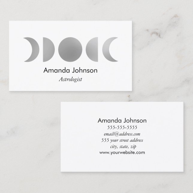 Silver Moon Phases Astrology Yoga Holistic Healer Business Card (Front/Back)