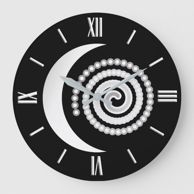 Silver Moon Spiral Large Clock (Front)