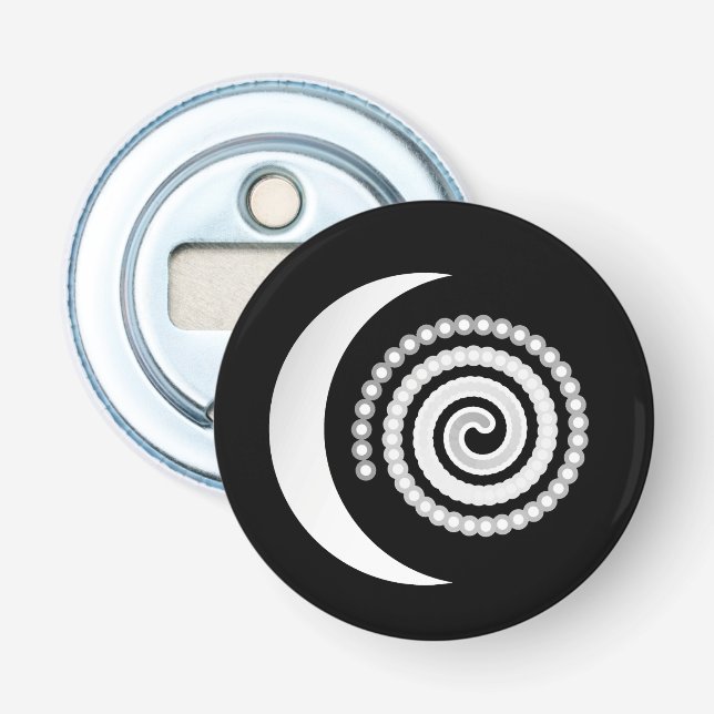 Silver Moon Spiral on black Bottle Opener (Front)