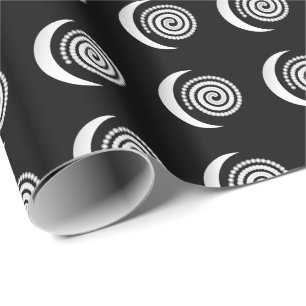 Silver Moon Spiral on black Wrapping Paper
