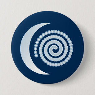 Silver Moon Spiral on dark blue 7.5 Cm Round Badge