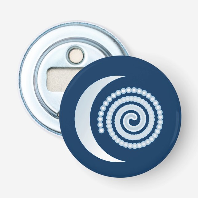 Silver Moon Spiral on dark blue Bottle Opener (Front)