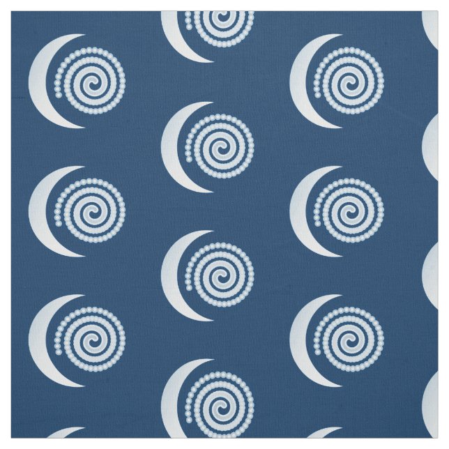 Silver Moon Spiral on dark blue Fabric (Swatch)