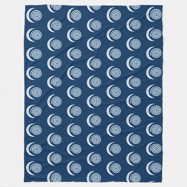 Silver Moon Spiral on dark blue Fleece Blanket (Front)