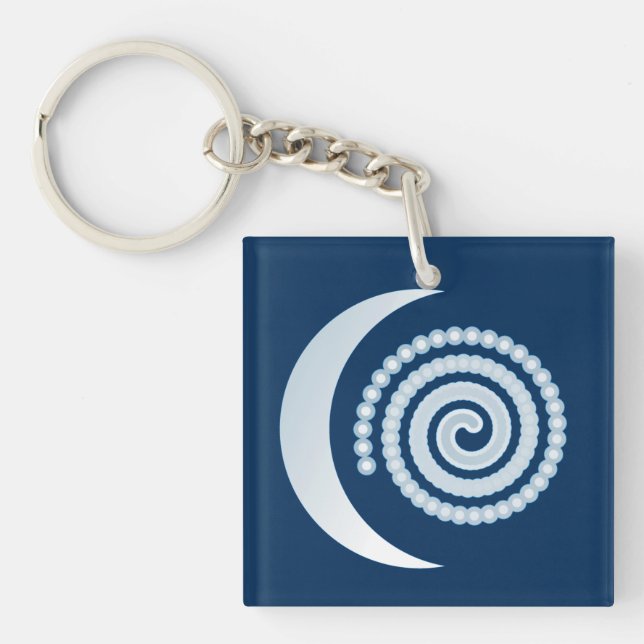 Silver Moon Spiral on dark blue Key Ring (Front)