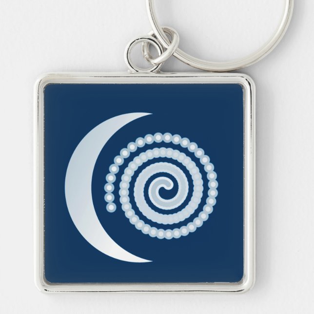 Silver Moon Spiral on dark blue Key Ring (Front)