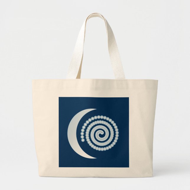 Silver Moon Spiral on dark blue Large Tote Bag (Front)