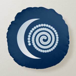 Silver Moon Spiral on dark blue Round Cushion