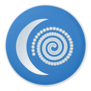 Silver Moon Spiral on deep blue Ceramic Knob