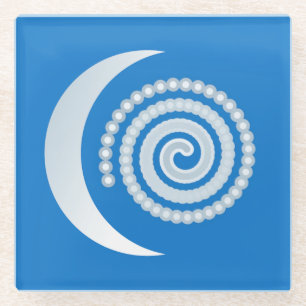 Silver Moon Spiral on deep blue Glass Coaster