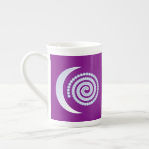 Silver Moon Spiral on purple Bone China Mug