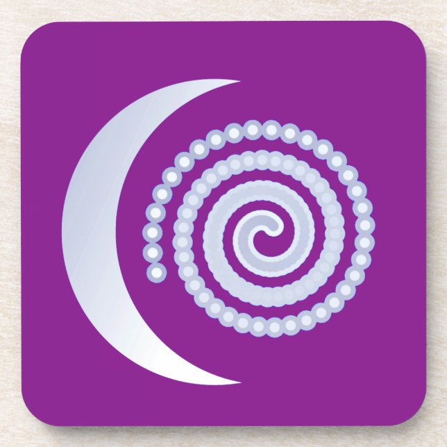 Silver Moon Spiral on purple Coaster (Front)