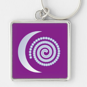 Silver Moon Spiral on purple Key Ring