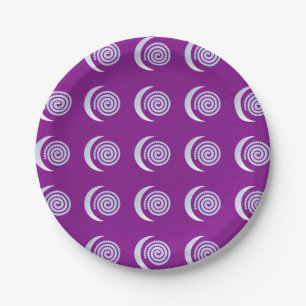 Silver Moon Spiral on purple Paper Plate