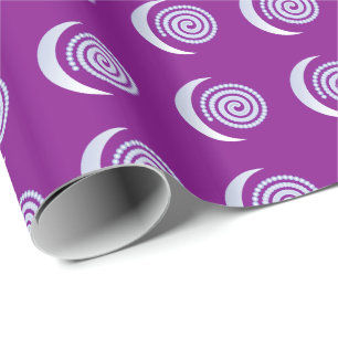 Silver Moon Spiral on purple Wrapping Paper