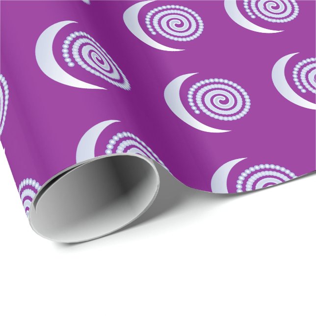 Silver Moon Spiral on purple Wrapping Paper (Roll Corner)
