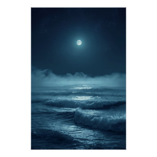Silver Moonrise – Cinematic Ocean Under the Stars  Poster