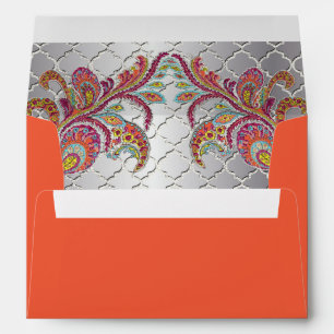 Silver Moroccan Tile Pattern Orange Paisley Inside Envelope