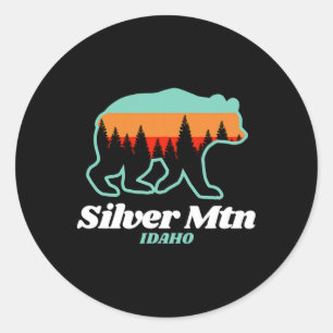 Silver Mountain Idaho Skiing Snowboarding Bear Classic Round Sticker