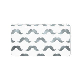 Silver Moustache Faux Foil Metallic Moustaches Label