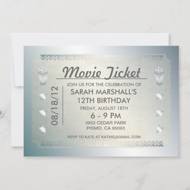 Silver Movie Ticket Invitation (Front)