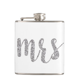 Silver Mrs. flask, glitter font Hip Flask