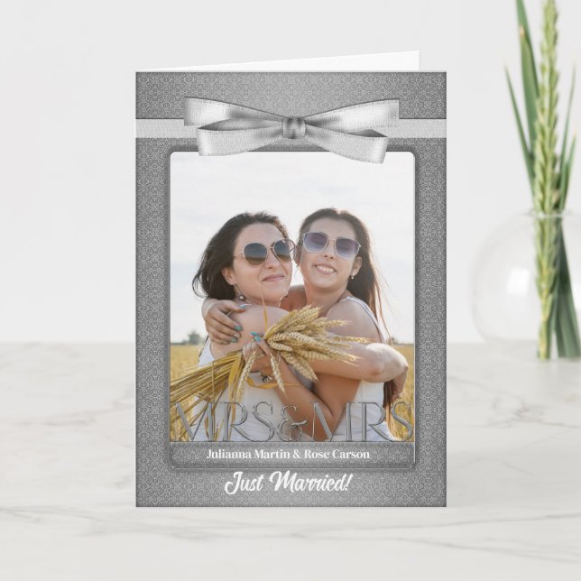 Silver Mrs & Mrs Lesbian Gay Wedding Reception Invitation (Front)