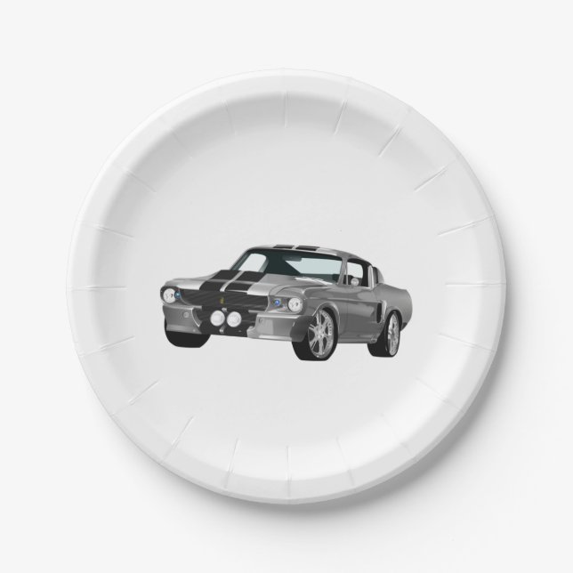 Silver Muscle Car Paper Plate (Front)