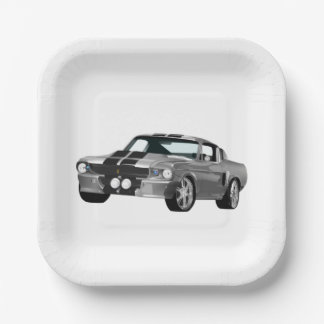 Silver Muscle Car Paper Plate