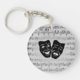 Silver Music and Theatre Masks Key Ring
